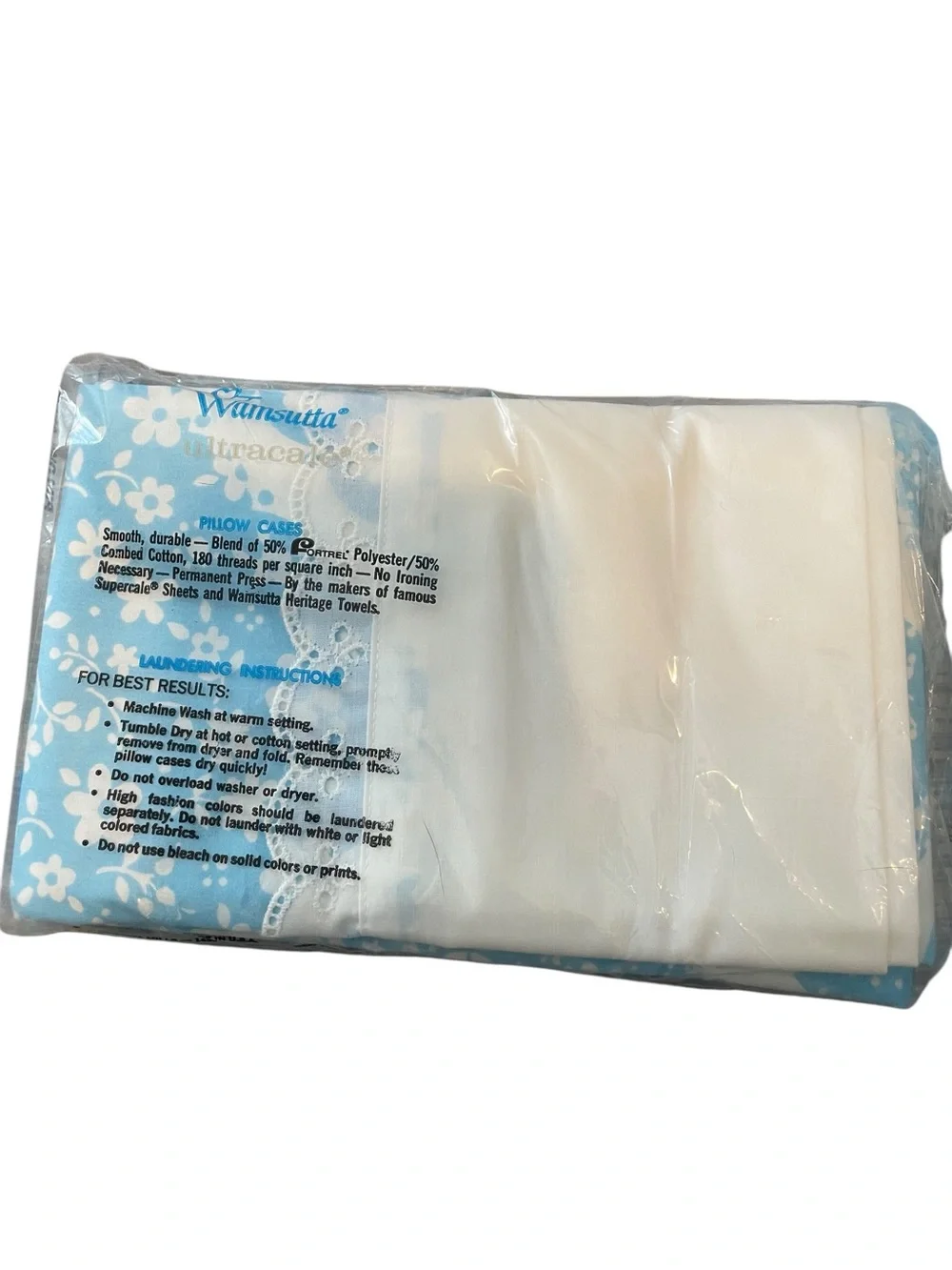 Vtg NWT OS Wamsutta Ultracale Double Fitted Flat Pillowcase Calico Blue 4PC Set